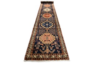 Vintage Purple-navy Tribal 3X18 Meshkin Persian Runner Rug