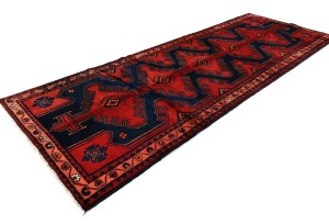 Vintage Purple-navy Tribal 3'7X9'8 Hamedan Persian Runner Rug