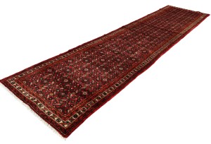 Vintage Red Tribal 2'9X12'5 Hossainabad Persian Runner Rug