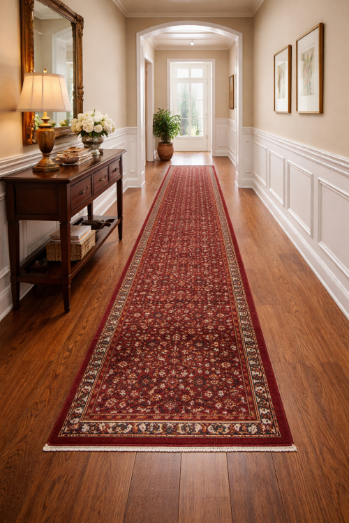 Vintage Red Tribal 2'9X12'5 Hossainabad Persian Runner Rug