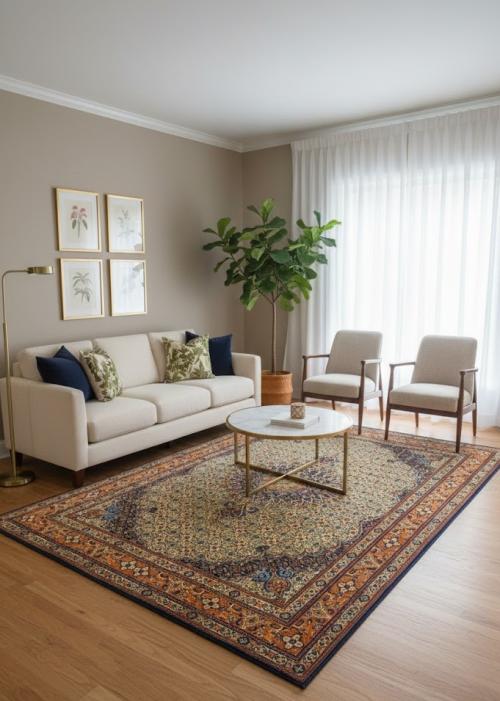 Vintage Cream Floral 6'5X10 Mood Persian Rug