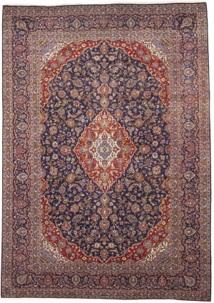 Purple-navy Semi Antique Signed Traditional 10X13 Kashan Persian Rug