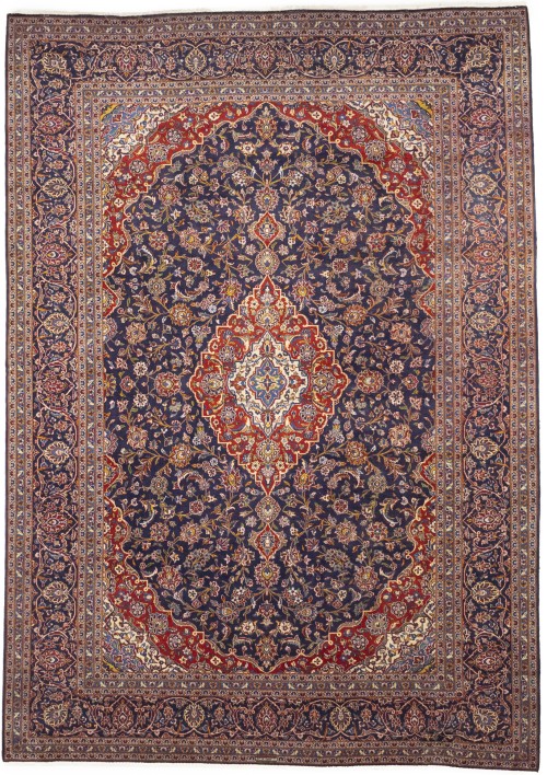 Purple-navy Semi Antique Signed Traditional 10X13 Kashan Persian Rug