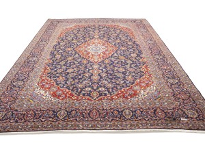 Purple-navy Semi Antique Signed Traditional 10X13 Kashan Persian Rug