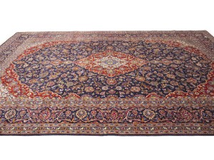 Purple-navy Semi Antique Signed Traditional 10X13 Kashan Persian Rug