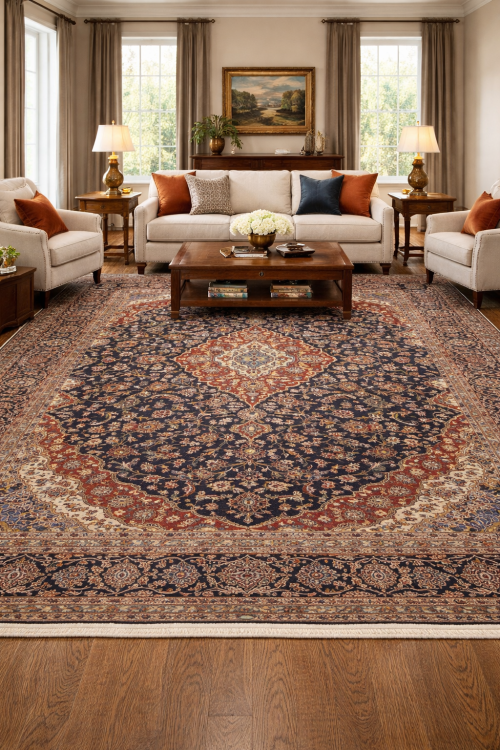 Semi Antique SignedTraditional Purple-navy 10X14 Kashan  Rug