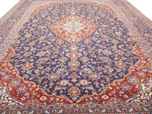 Purple-navy Semi Antique Signed Traditional 10X13 Kashan Persian Rug