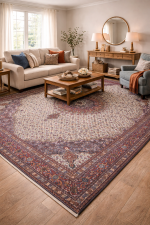 Vintage Cream Floral Classic 9X12 Mood Persian Rug