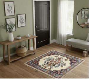 Cream Floral Tribal 2X2'3 Bidjar Halvaei Persian Rug