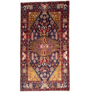 Purple-navy Vintage Floral Tribal 4'4X8 Hamedan Persian Oriental Rug