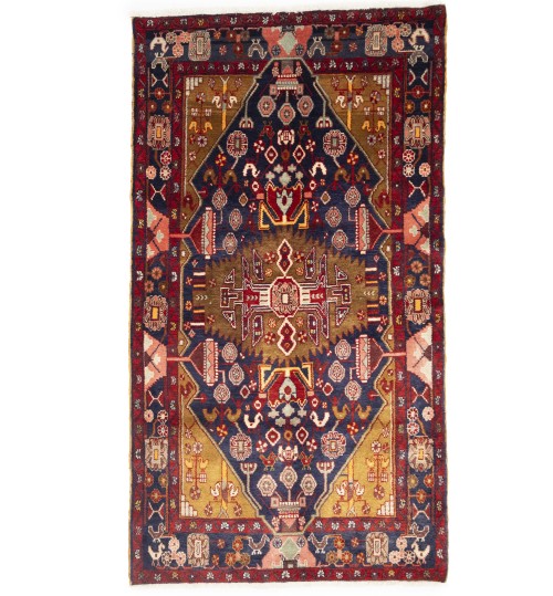 Purple-navy Vintage Floral Tribal 4'4X8 Hamedan Persian Oriental Rug