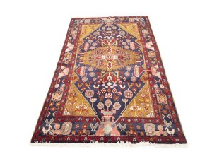 Purple-navy Vintage Floral Tribal 4'4X8 Hamedan Persian Oriental Rug