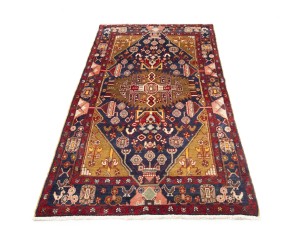 Purple-navy Vintage Floral Tribal 4'4X8 Hamedan Persian Oriental Rug