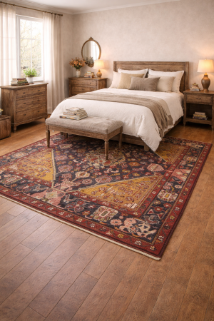 Vintage Purple-navy Floral Tribal 4'4X8 Hamedan Persian Rug