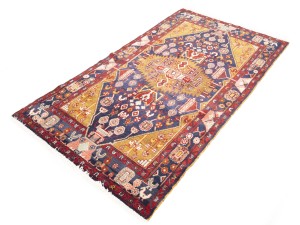 Purple-navy Vintage Floral Tribal 4'4X8 Hamedan Persian Oriental Rug