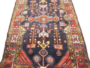 Purple-navy Vintage Floral 3'7X12'8 Hamedan Persian Runner Rug