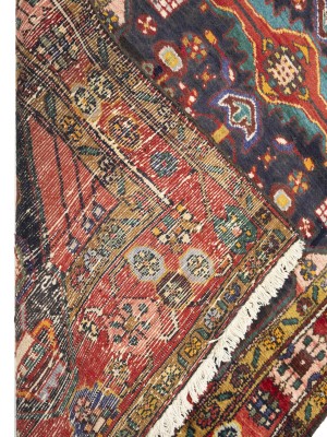 Purple-navy Vintage Floral 3'7X12'8 Hamedan Persian Runner Rug