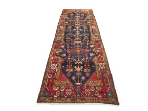 Purple-navy Vintage Floral 3'7X12'8 Hamedan Persian Runner Rug