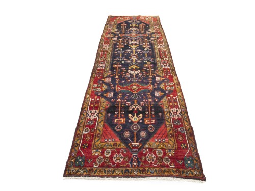 Purple-navy Vintage Floral 3'7X12'8 Hamedan Persian Runner Rug