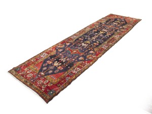 Purple-navy Vintage Floral 3'7X12'8 Hamedan Persian Runner Rug