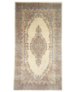 Cream Semi Antique Traditional Floral 9X17 Kerman Persian Rug
