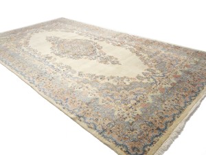 Cream Semi Antique Traditional Floral 9X17 Kerman Persian Rug