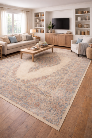 Semi Antique Cream Traditional Floral 9X17 Kerman Persian Rug