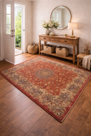 Semi Antique Red Floral 4'5X7 Kashmar Persian Rug