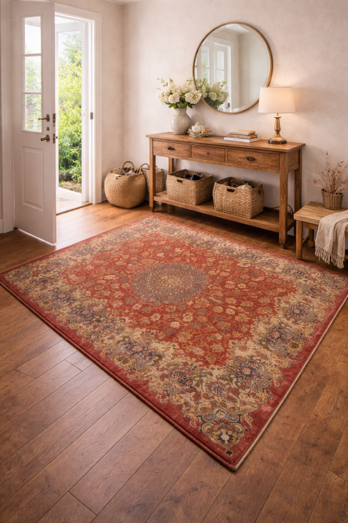 Semi Antique Red Floral 4'5X7 Kashmar Persian Rug