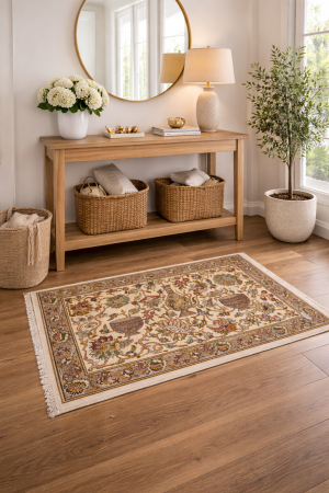 1'9 x 2'11 Hand Knotted Kashan Floral Persian Wool Rug