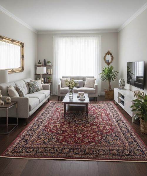 9'10 x 12'10 Hand Knotted Mashad Floral Persian Wool Rug