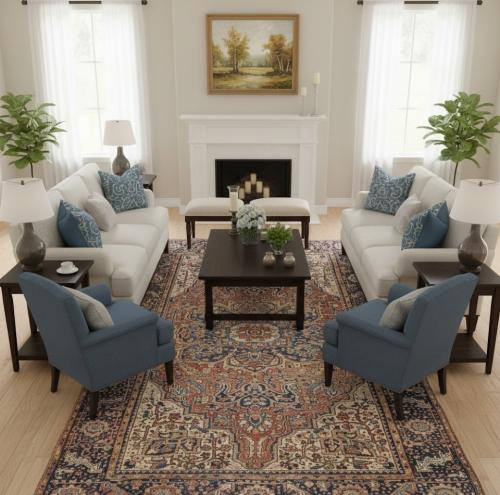 Semi Antique Rusty Red Geometric 8X12 Heriz Persian Rug