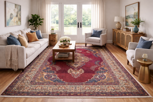 Semi Antique Maroon Red Floral 7X11 Yazd Persian Rug