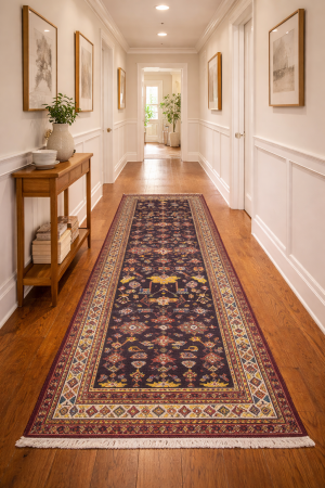 Semi Antique Purple-navy Floral 4X10 Hamedan Persian Runner Rug