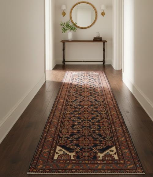 Semi Antique Purple-navy Tribal 3'5X11'5 Malayer Persian Runner Rug