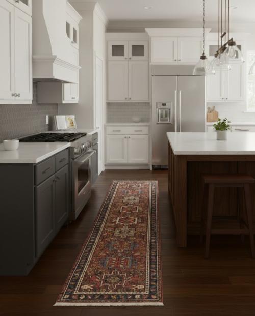 Vintage Red Geometric 2'4X9'5 Karajeh Persian Runner Rug