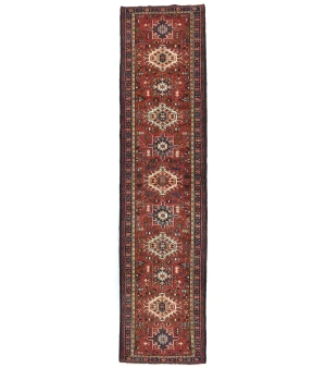 Vintage Red Geometric 3X12 Karajeh Persian  Runner Rug