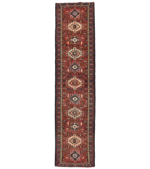 Vintage Red Geometric 3X12 Karajeh Persian  Runner Rug