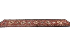 Vintage Red Geometric 3X12 Karajeh Persian  Runner Rug