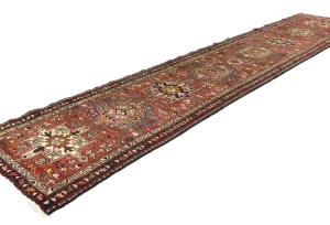 Vintage Red Geometric 3X13 Karajeh Persian Runner Rug