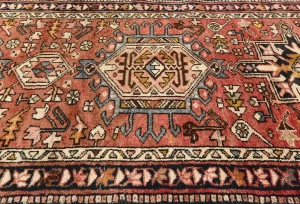 Vintage Red Geometric 3X13 Karajeh Persian Runner Rug