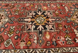 Vintage Red Geometric 3X13 Karajeh Persian Runner Rug