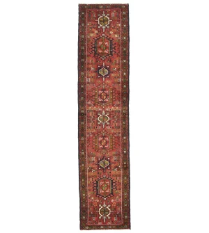 Vintage Red Geometric 2'4X9'8 Karajeh Persian Runner Rug