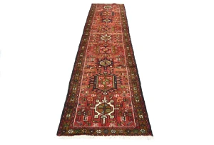 Vintage Red Geometric 2'4X9'8 Karajeh Persian Runner Rug