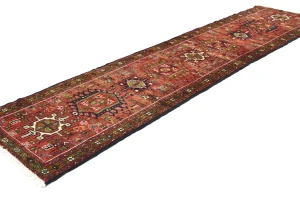 Vintage Red Geometric 2'4X9'8 Karajeh Persian Runner Rug