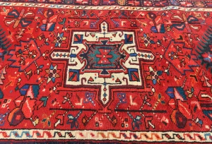 Vintage Red Geometric 3'1X12'7 Karajeh Persian Runner Rug