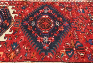 Vintage Red Geometric 3'1X12'7 Karajeh Persian Runner Rug