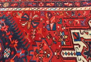 Vintage Red Geometric 3'1X12'7 Karajeh Persian Runner Rug