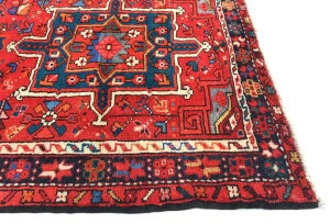 Vintage Red Geometric 3'1X12'7 Karajeh Persian Runner Rug