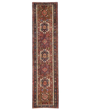 Vintage Maroon Red Geometric 2'2X9'4 Karajeh Persian Runner Rug